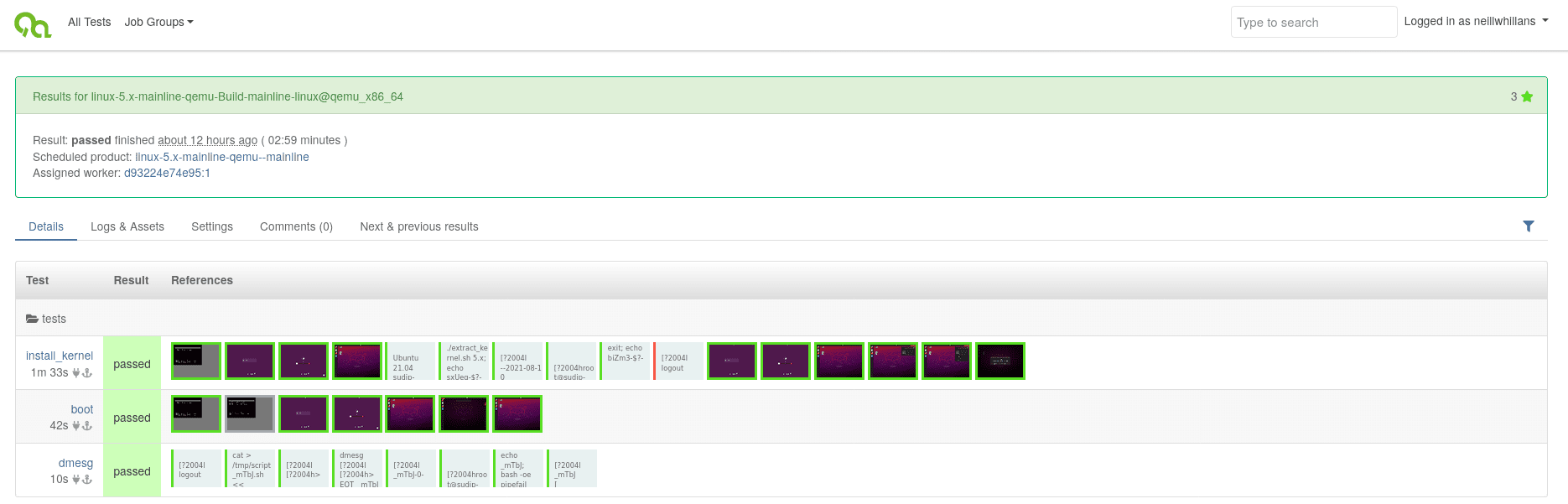 QEMU kernel test output