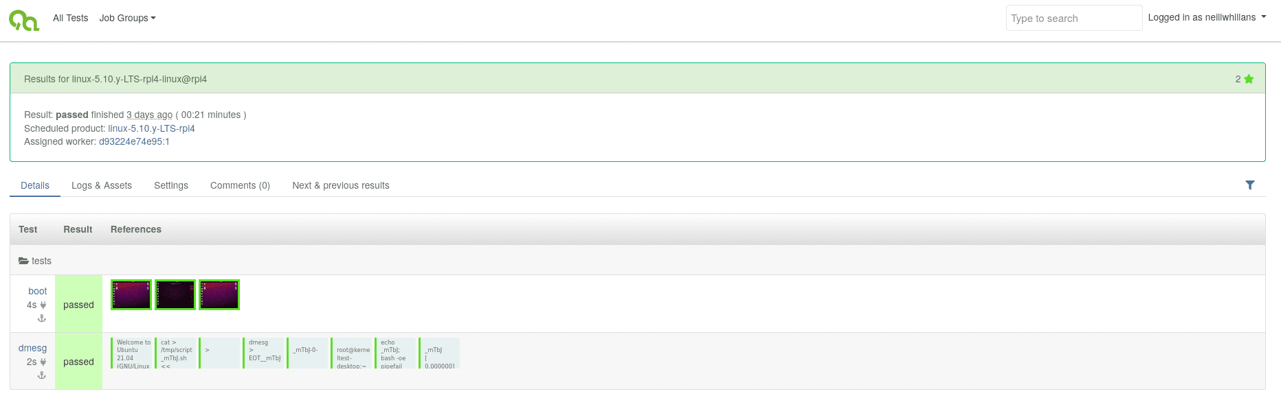 hardware kernel test output