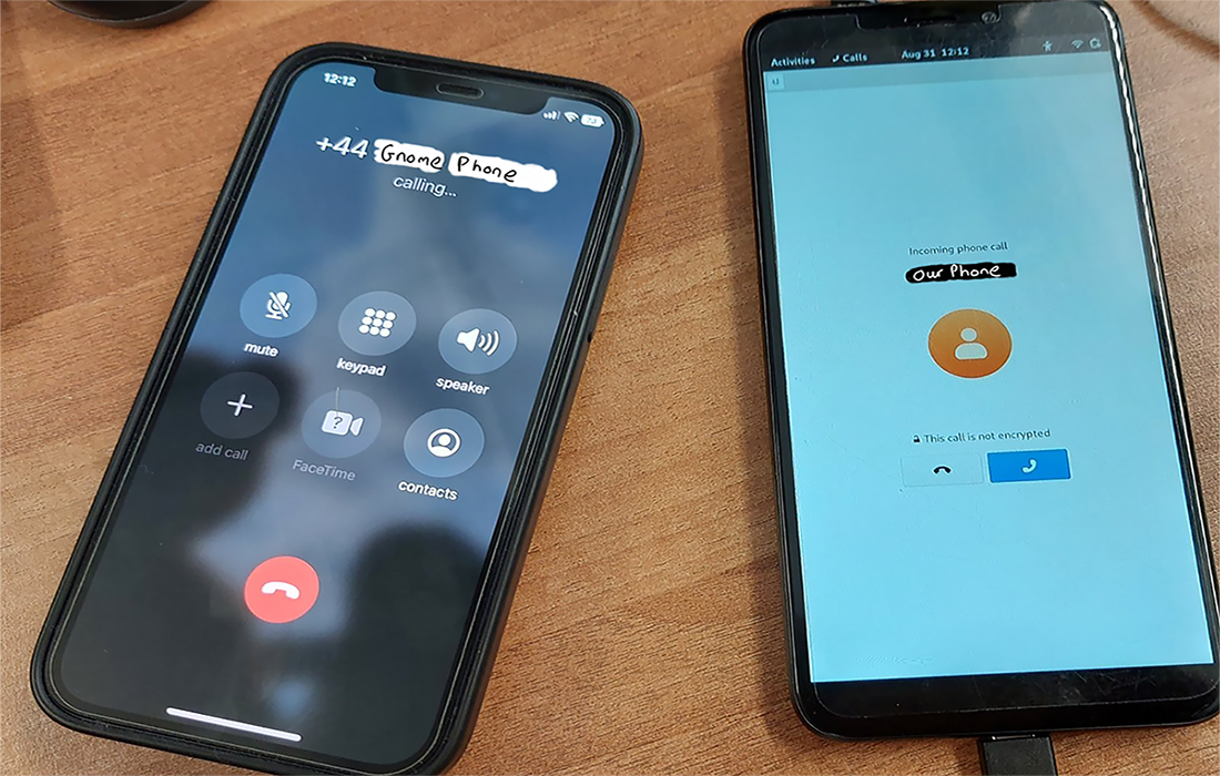 PinePhone running GNOME OS and making calls